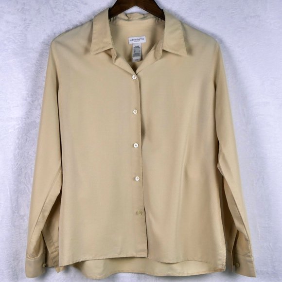 Liz Claiborne Women's Size L Soft Rayon Polyester Cream Color Long Sleeve Blouse - Picture 1 of 4